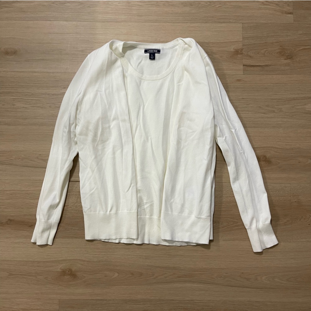Lands' End Women's Cream Cardigan Sweater